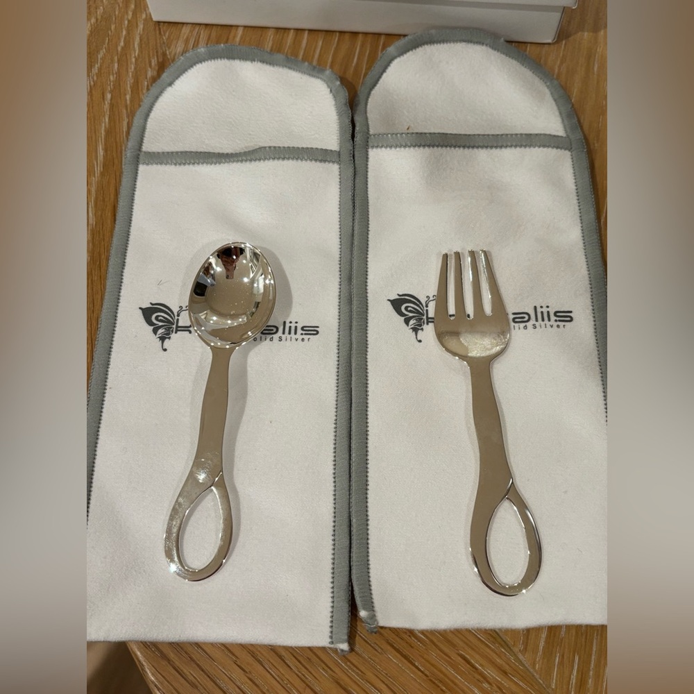 Krysaliis Classic Sterling Silver Baby Spoon & Fork Set - Brand New